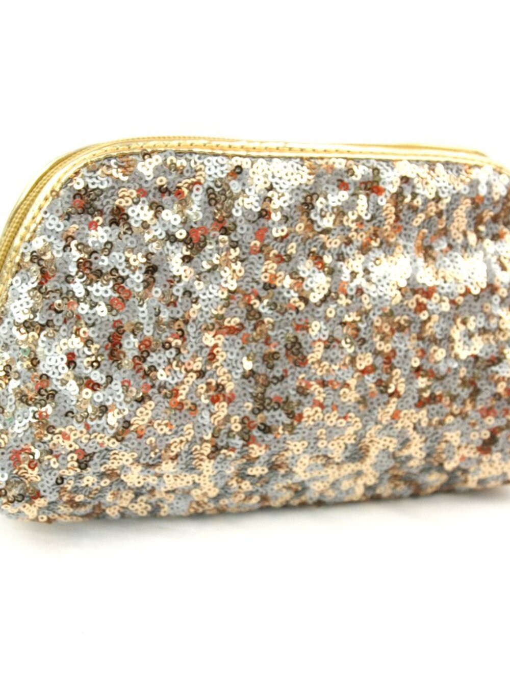 NEW Nine West Gold Sparkle Sequins Zip Top Makeup Bag Zip Purse Clutch Pouch
